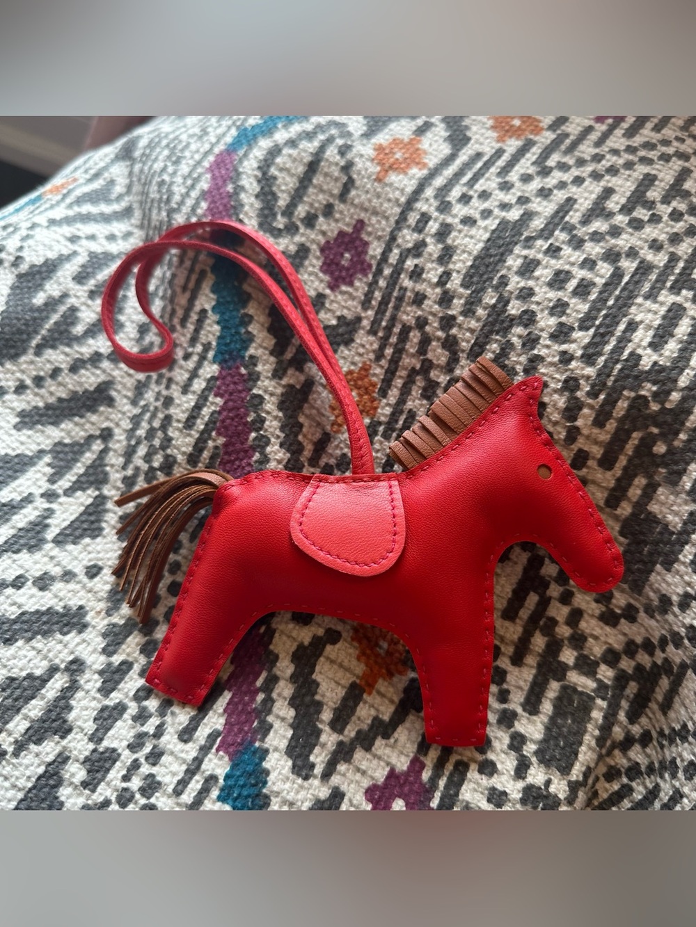 Hermes Red Milo Lambskin Leather Rodeo Horse Bag Charm PM
